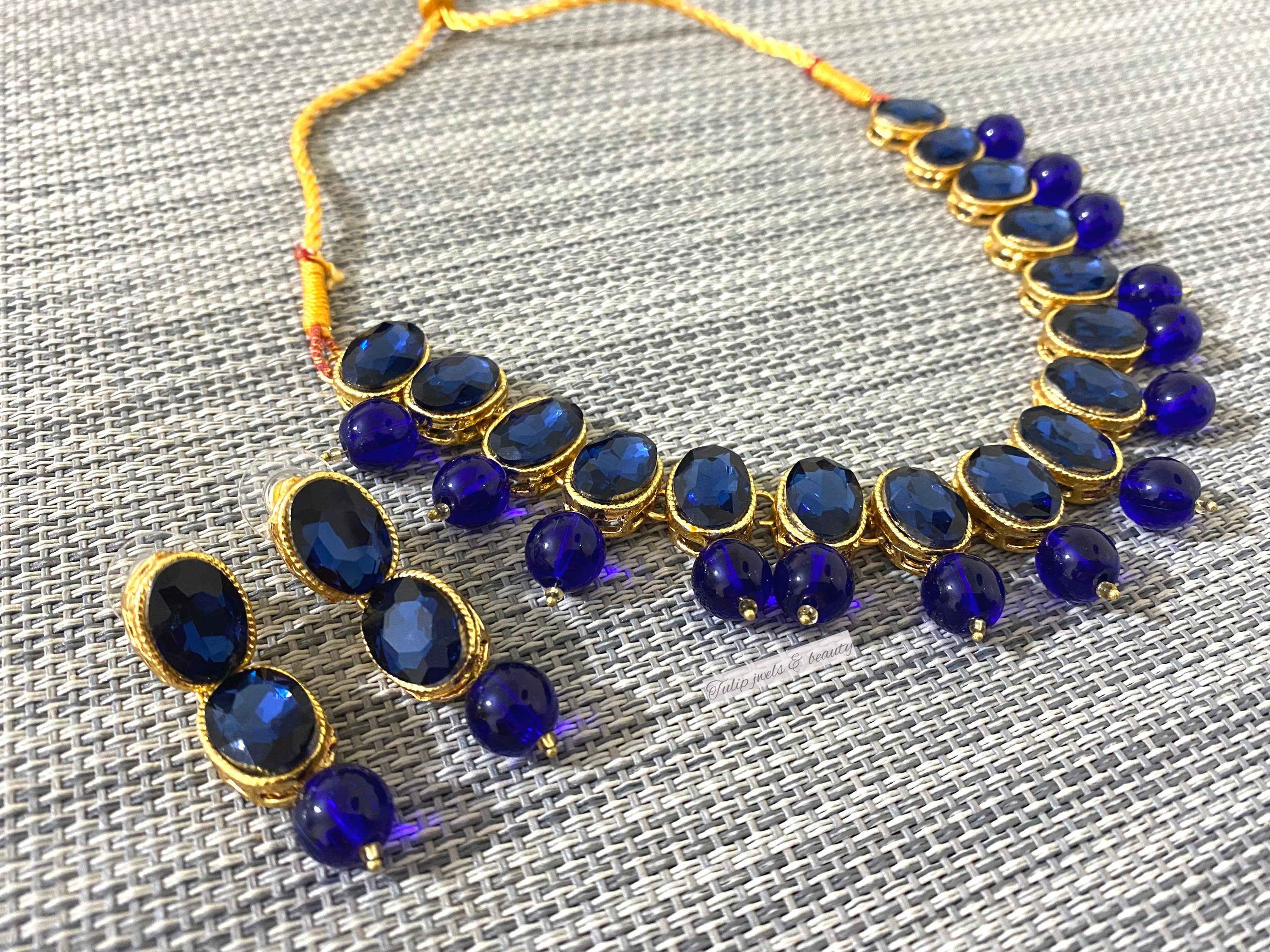 Pendent set gift for her, christmas gift for women, mother day gift,  Gold polish  sapphire necklace set