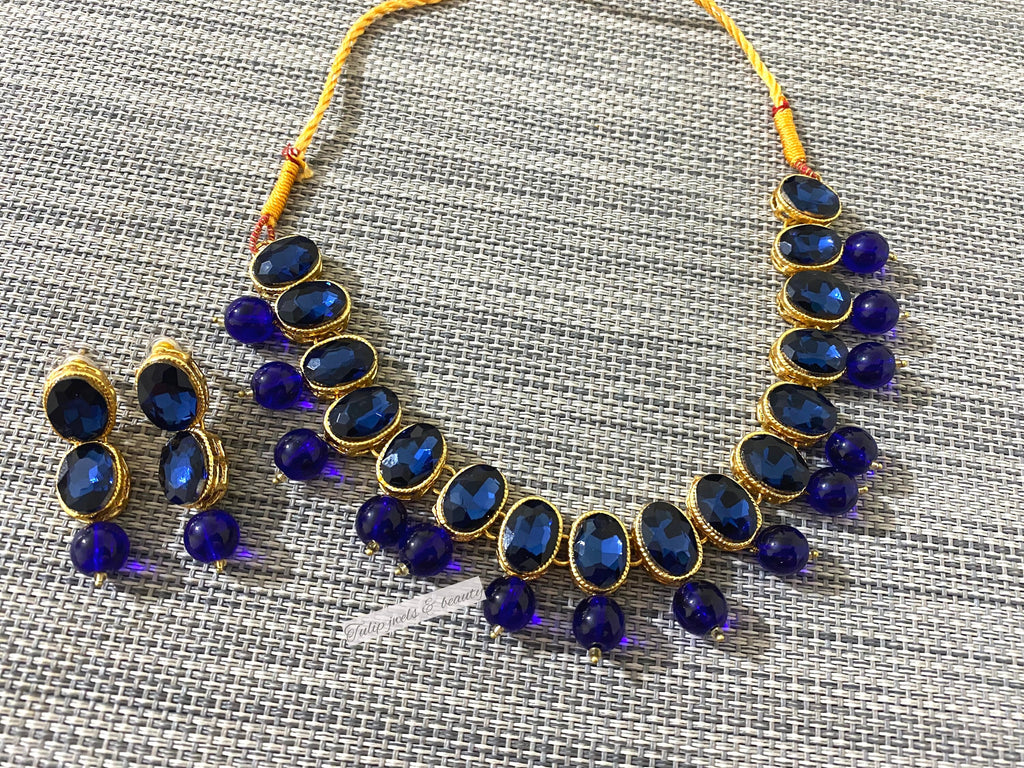 Pendent set gift for her, christmas gift for women, mother day gift,  Gold polish  sapphire necklace set