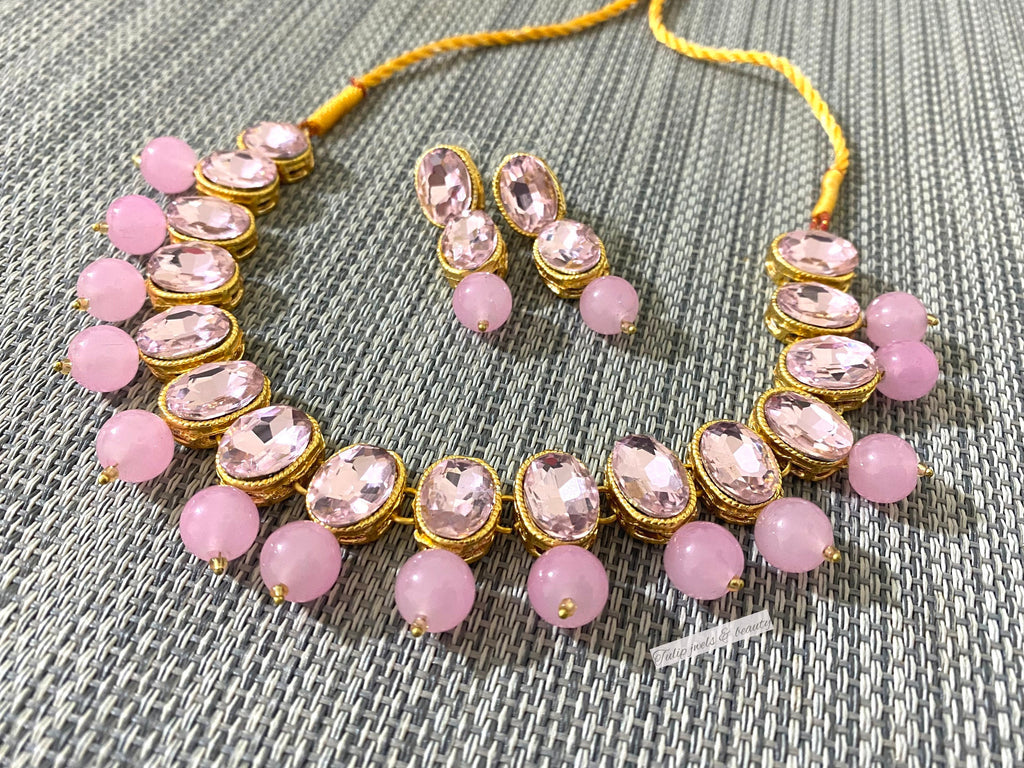 Indian Necklace Set: Pink Stone Pakistani Jewelry