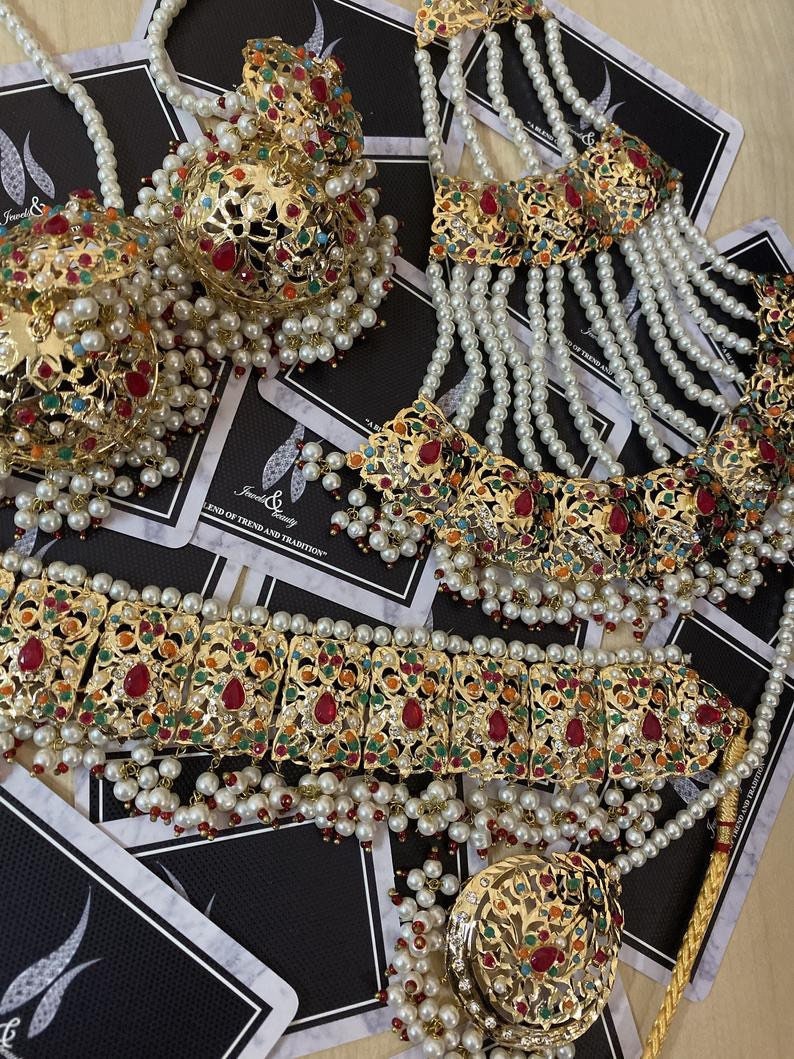 Gold Plated Mughal Choker Set: Indian Bridal Jewelry with Jhumki & Tikka