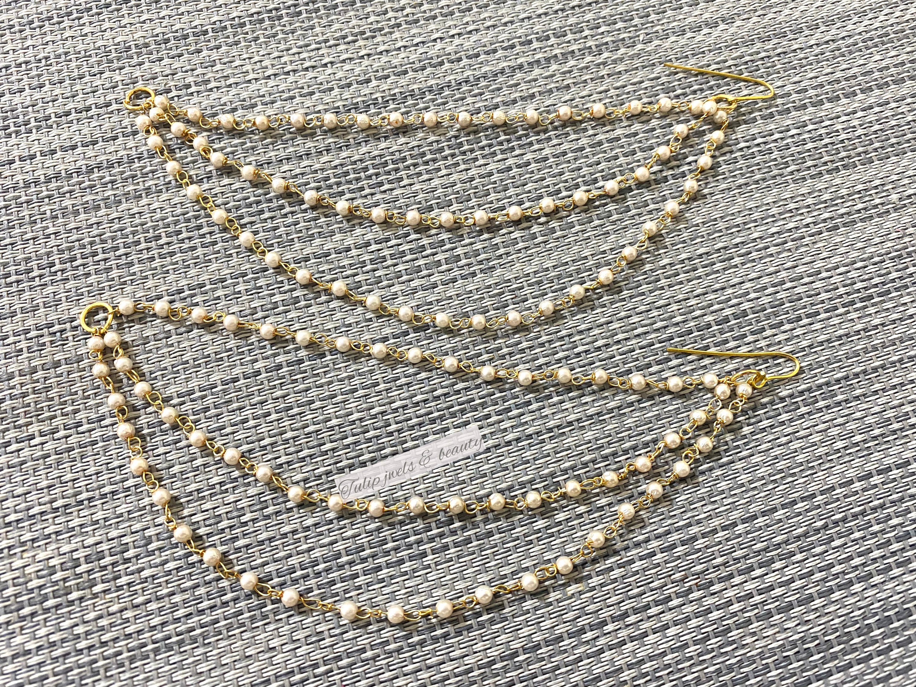 Indian pakistani Sahare Earrings chain, kaan sahare pearls sahare