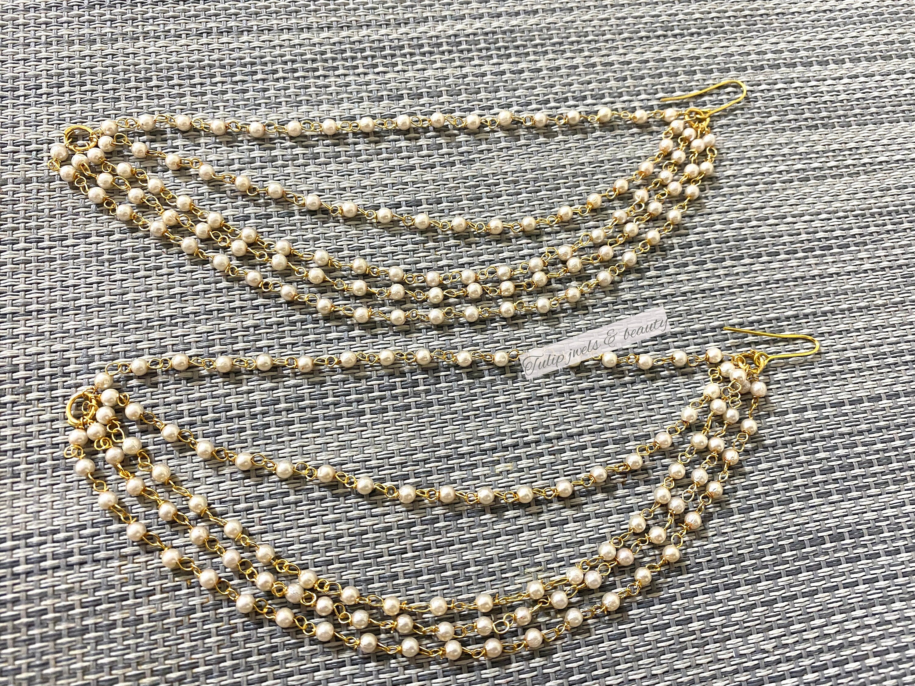 Pearl Earring Chain, Indian Style Sahare Bahubali Kaan Chain