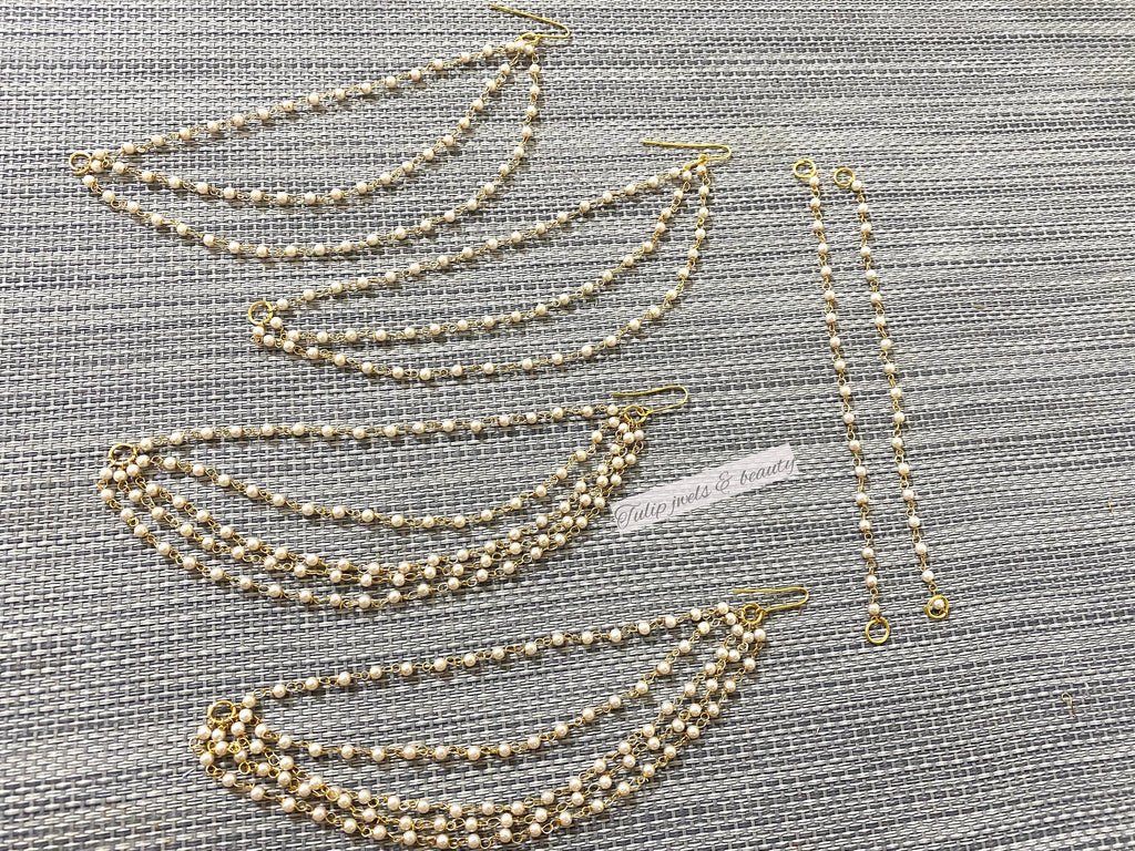 Indian pakistani Sahare Earrings chain, kaan sahare pearls sahare