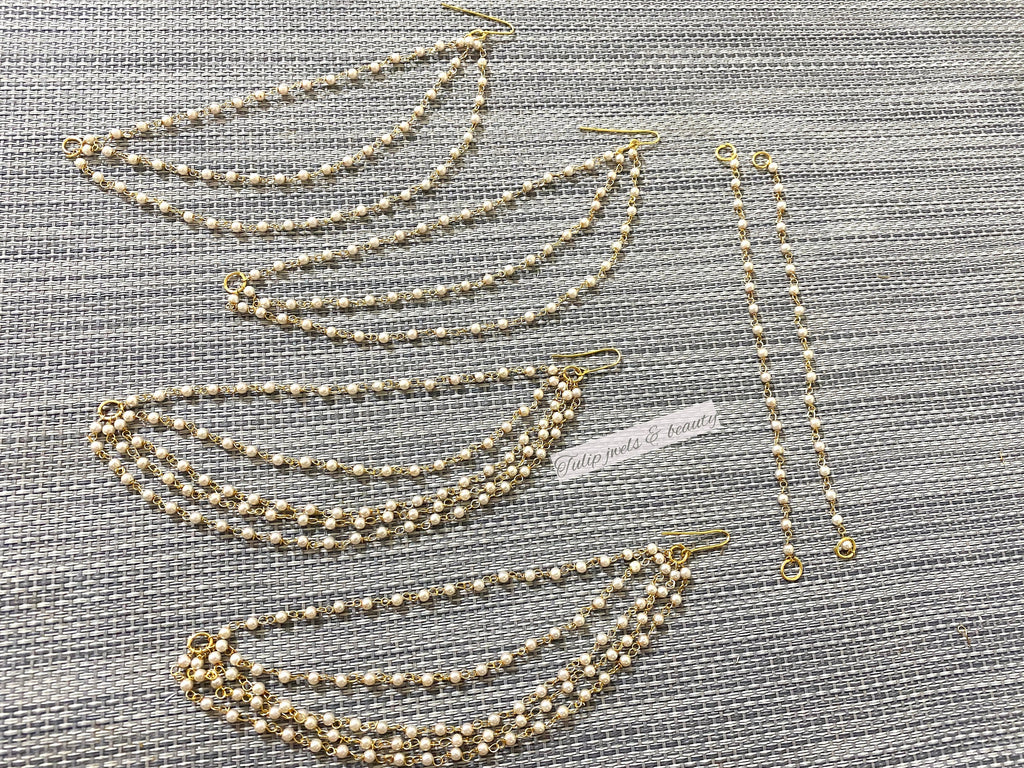 Gold Pearl Ear Chain, Indian Pakistani Jewelry, Detachable Ear Support