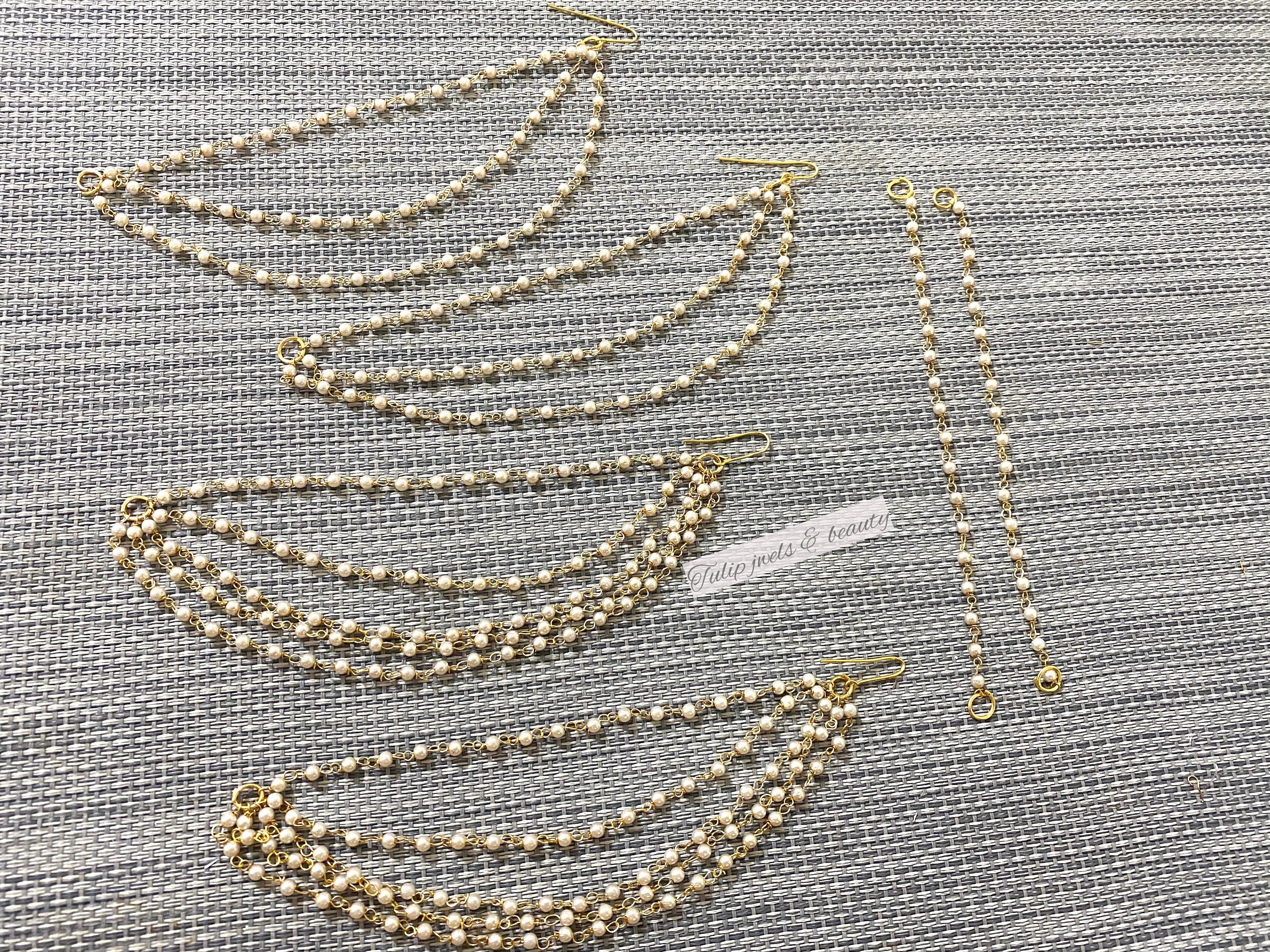 Gold Pearl Ear Chain, Indian Pakistani Jewelry, Detachable Ear Support