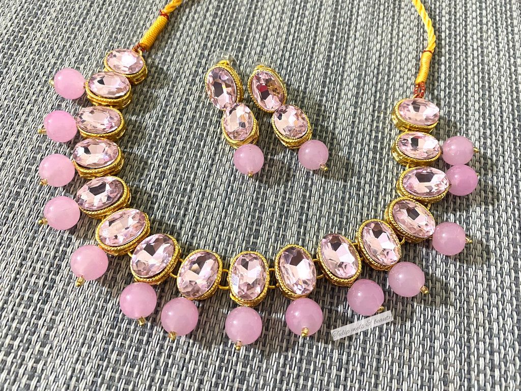 Indian Necklace Set: Pink Stone Pakistani Jewelry