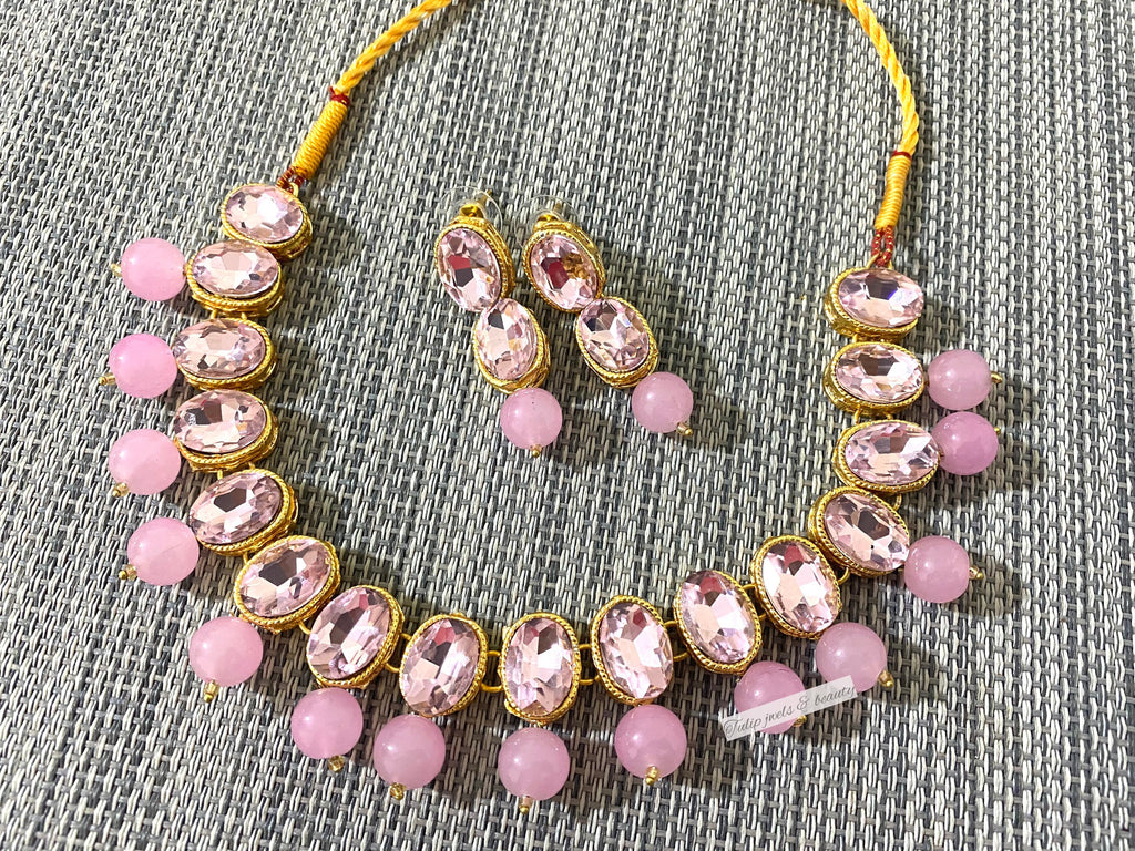 Indian Necklace Set: Pink Stone Pakistani Jewelry