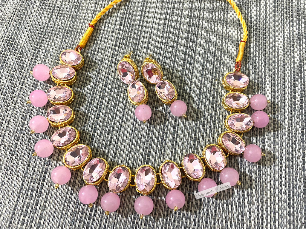 Necklace set gift for her, christmas gift for women, mother day gift,  Gold polish Pink necklace set