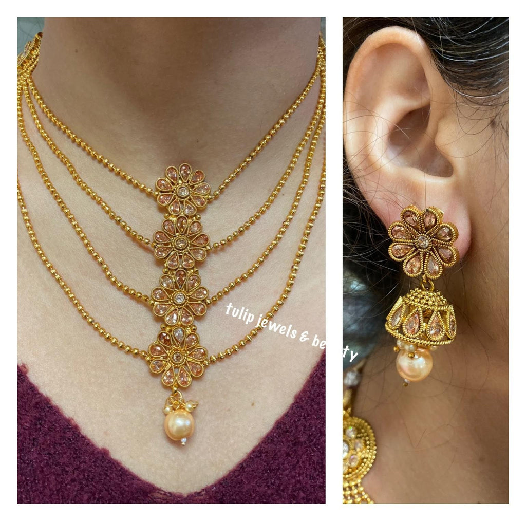 Gold Plated Polki Necklace Set: Indian Pakistani Jewelry