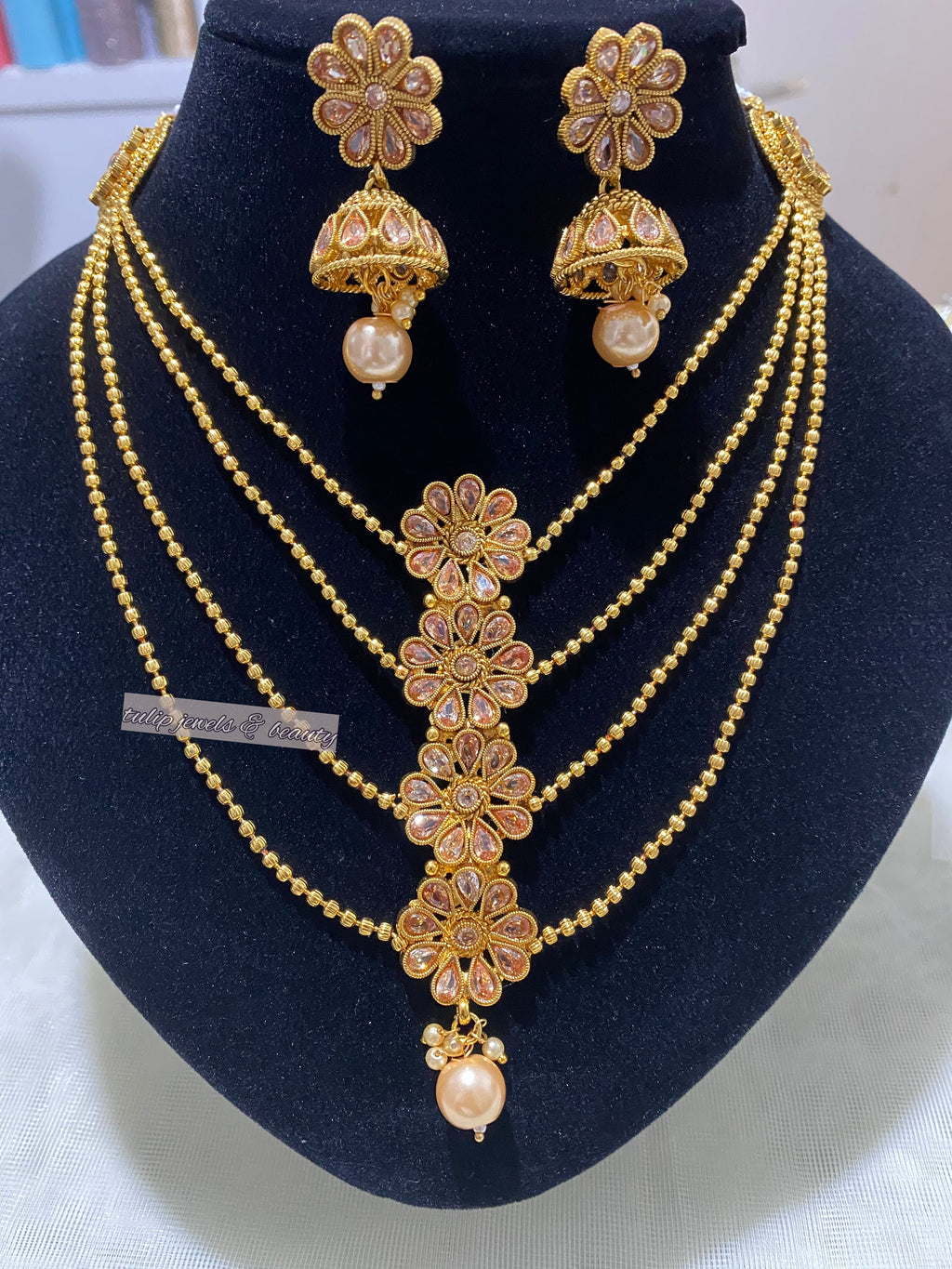 Gold Plated Polki Necklace Set: Indian Pakistani Jewelry