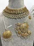 24ct Gold Plated Kundan Bridal Jewelry Set: Necklace, Earrings, Tika & Jhummar