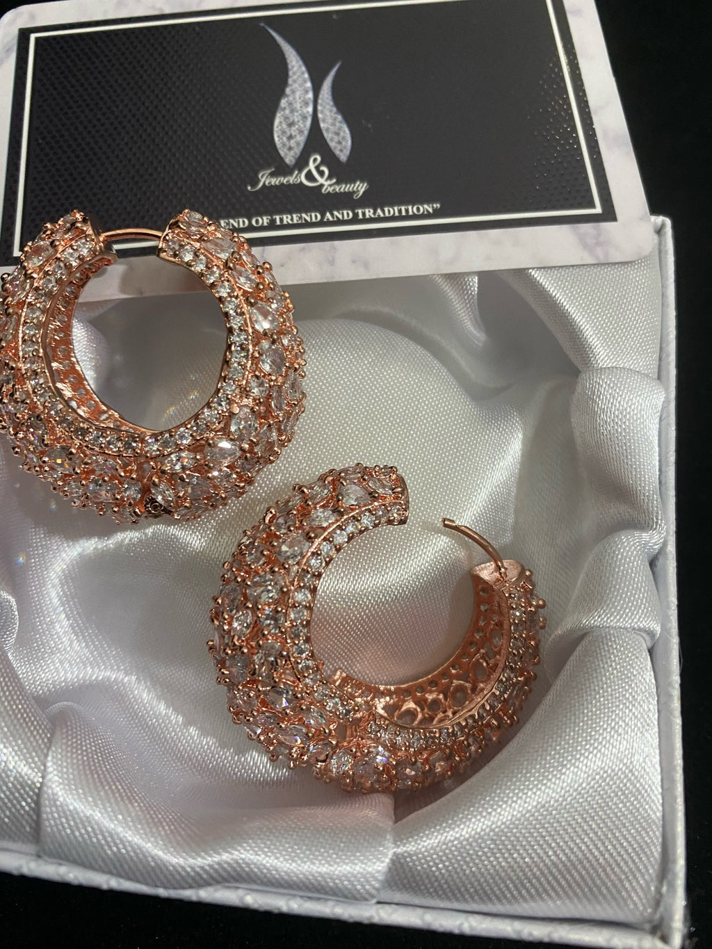 Diamante Hoop Earrings: Rose Gold CZ Stone