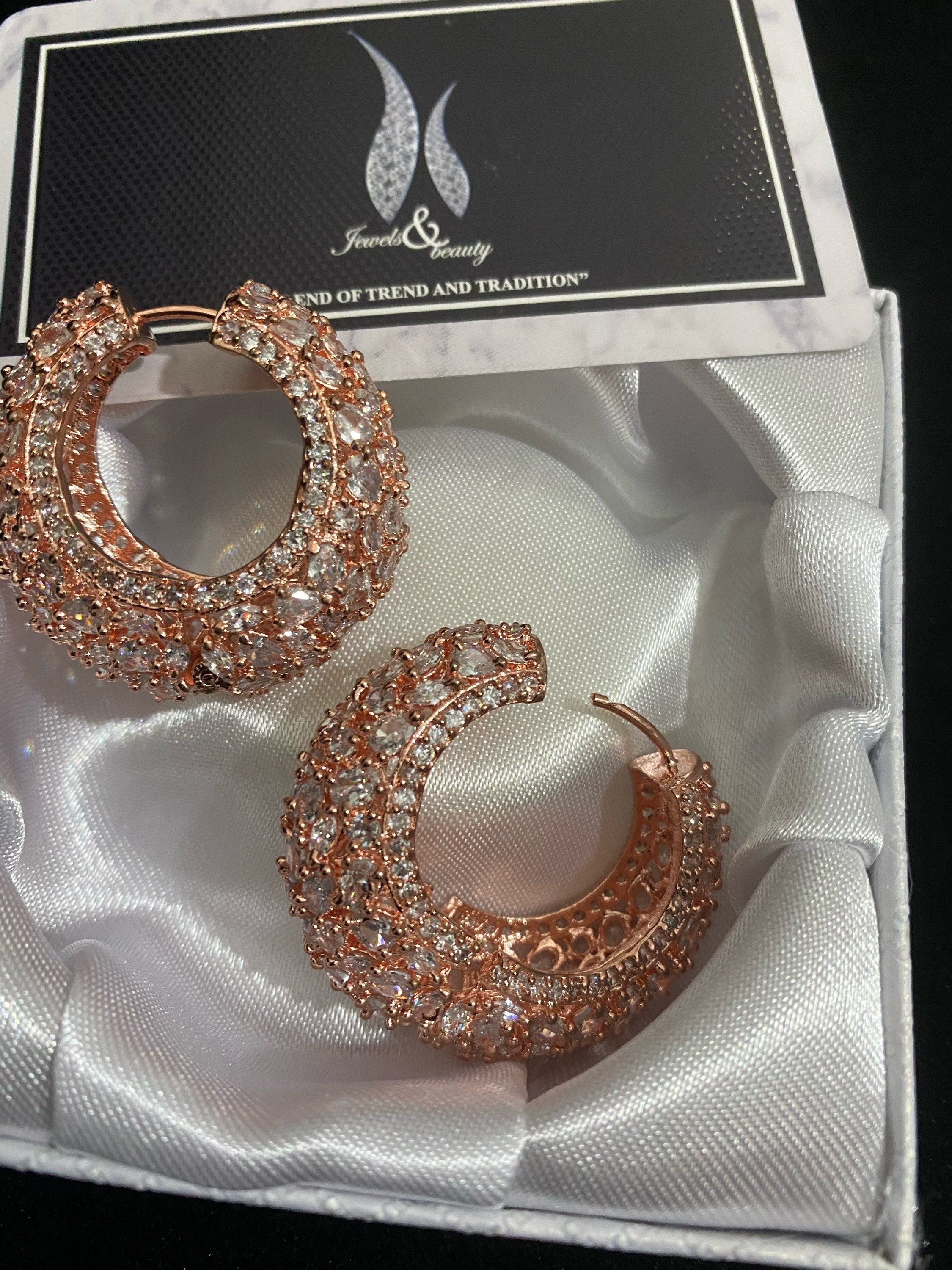Diamante Hoop Earrings: Rose Gold CZ Stone