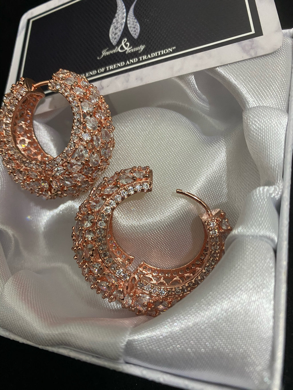 Diamante Hoop Earrings: Rose Gold CZ Stone