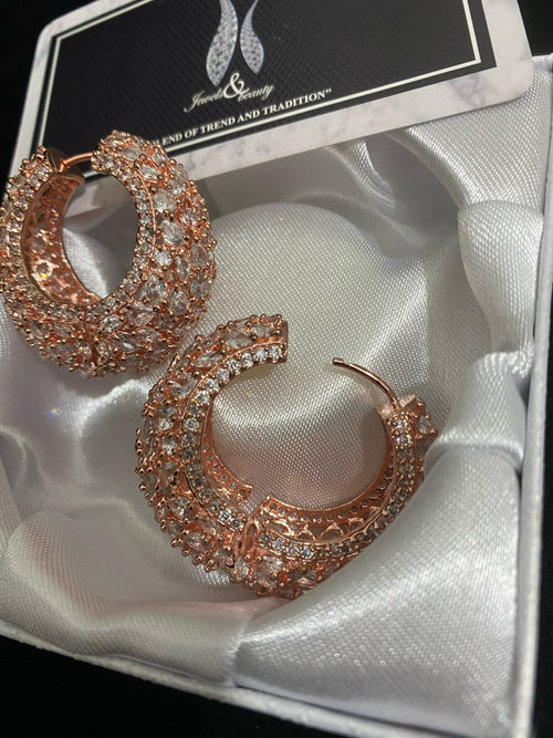 Diamante Hoop Earrings: Rose Gold CZ Stone