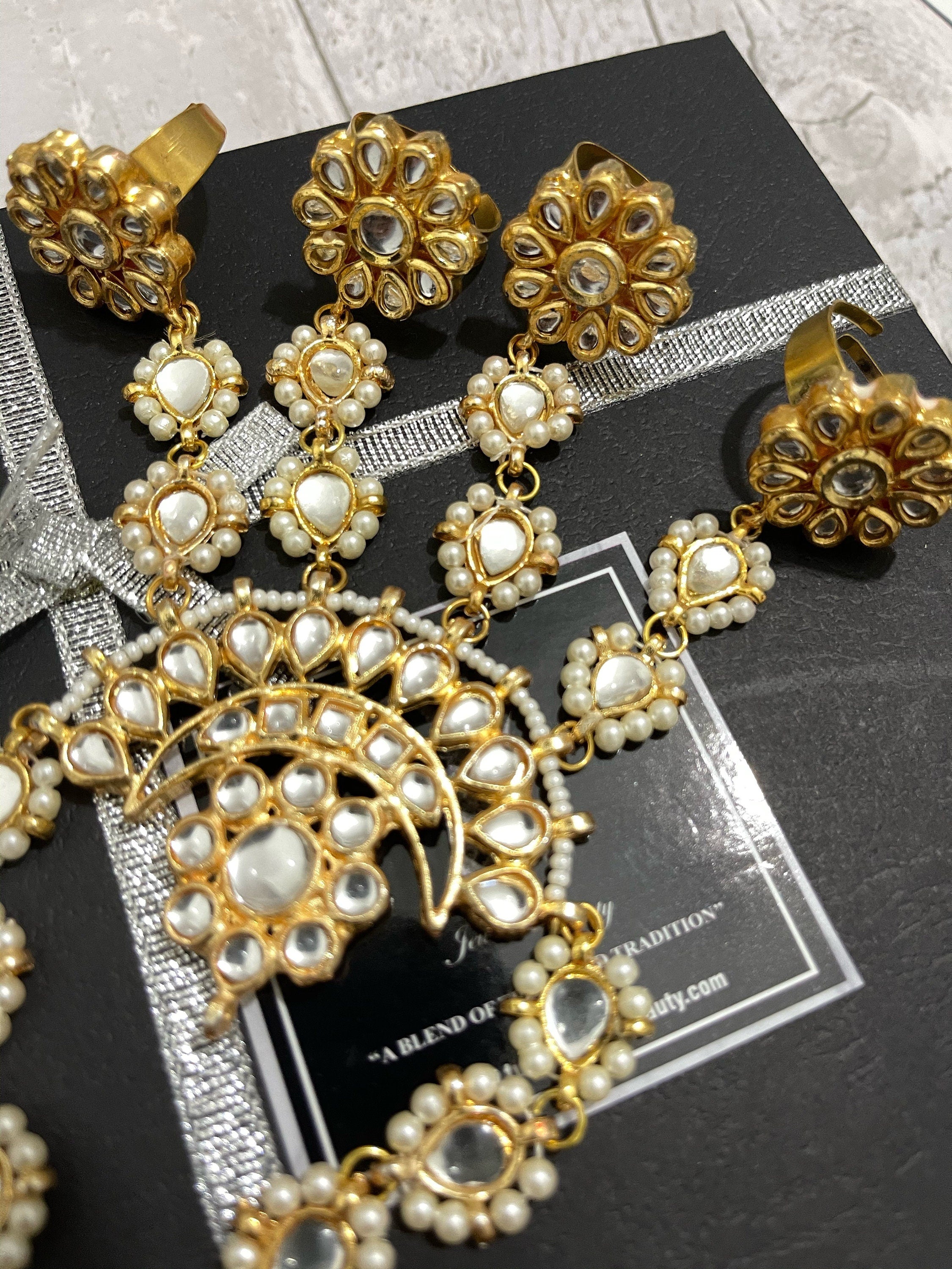 Kundan Hath Phool: Adjustable Indian Bracelet with Rings