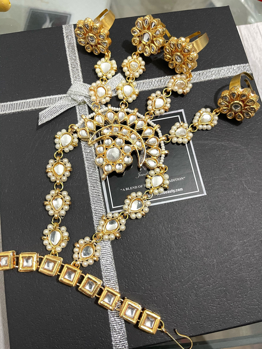 Kundan Hath Phool: Adjustable Indian Bracelet with Rings
