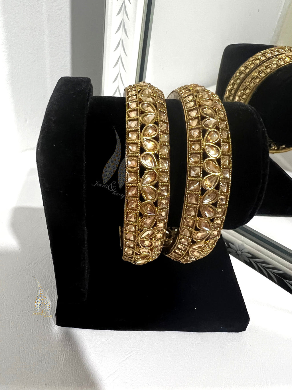 Polki Indian Bangles Bracelet: Antique Gold Wedding Bangles, Size 2.8 (2pcs)