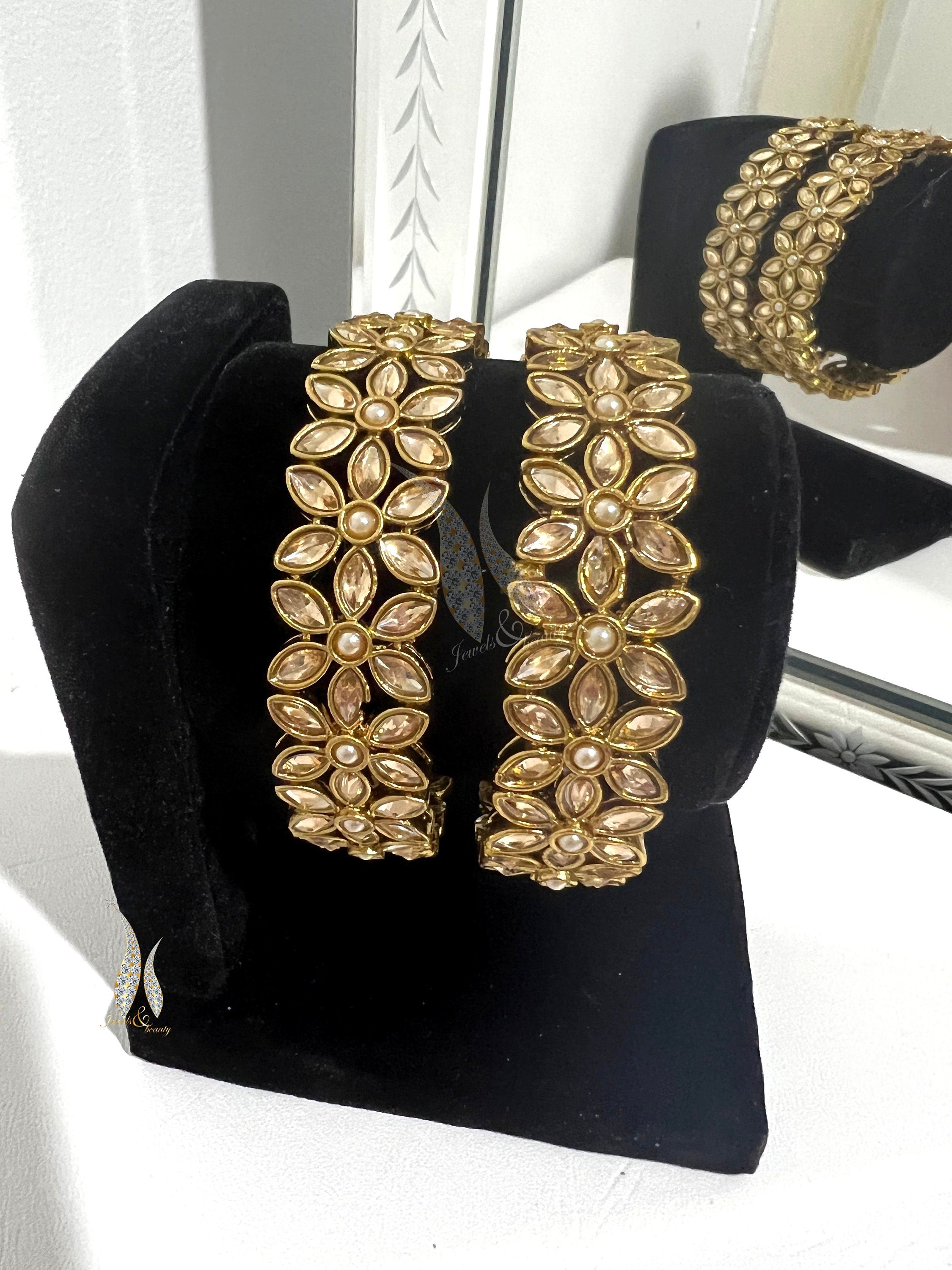 Indian Polki Bangles: Antique Gold Wedding Bracelet, Size 2.6