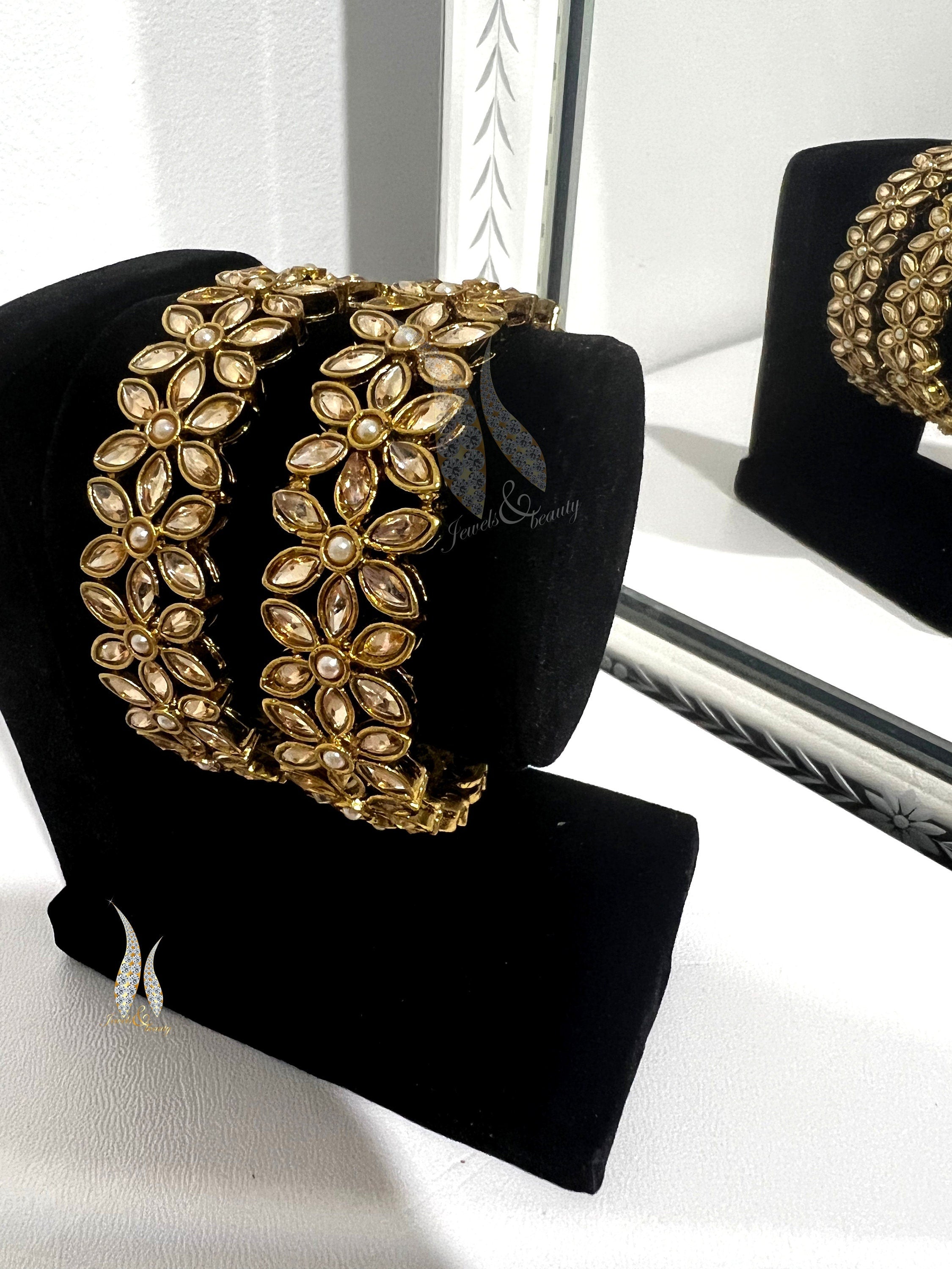 Indian Polki Bangles: Antique Gold Wedding Bracelet, Size 2.6