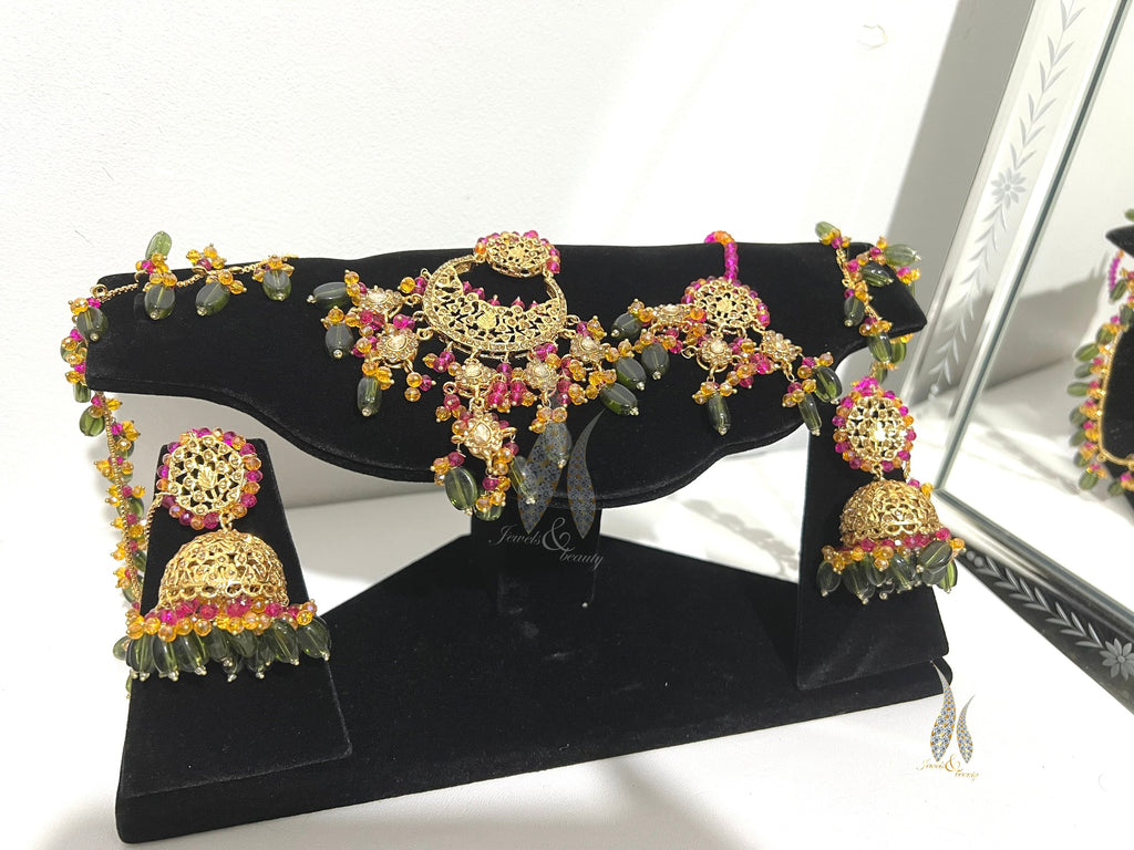 Gold Plated Jhumki Set: Indian Mughal Jewelry with CZ Stones