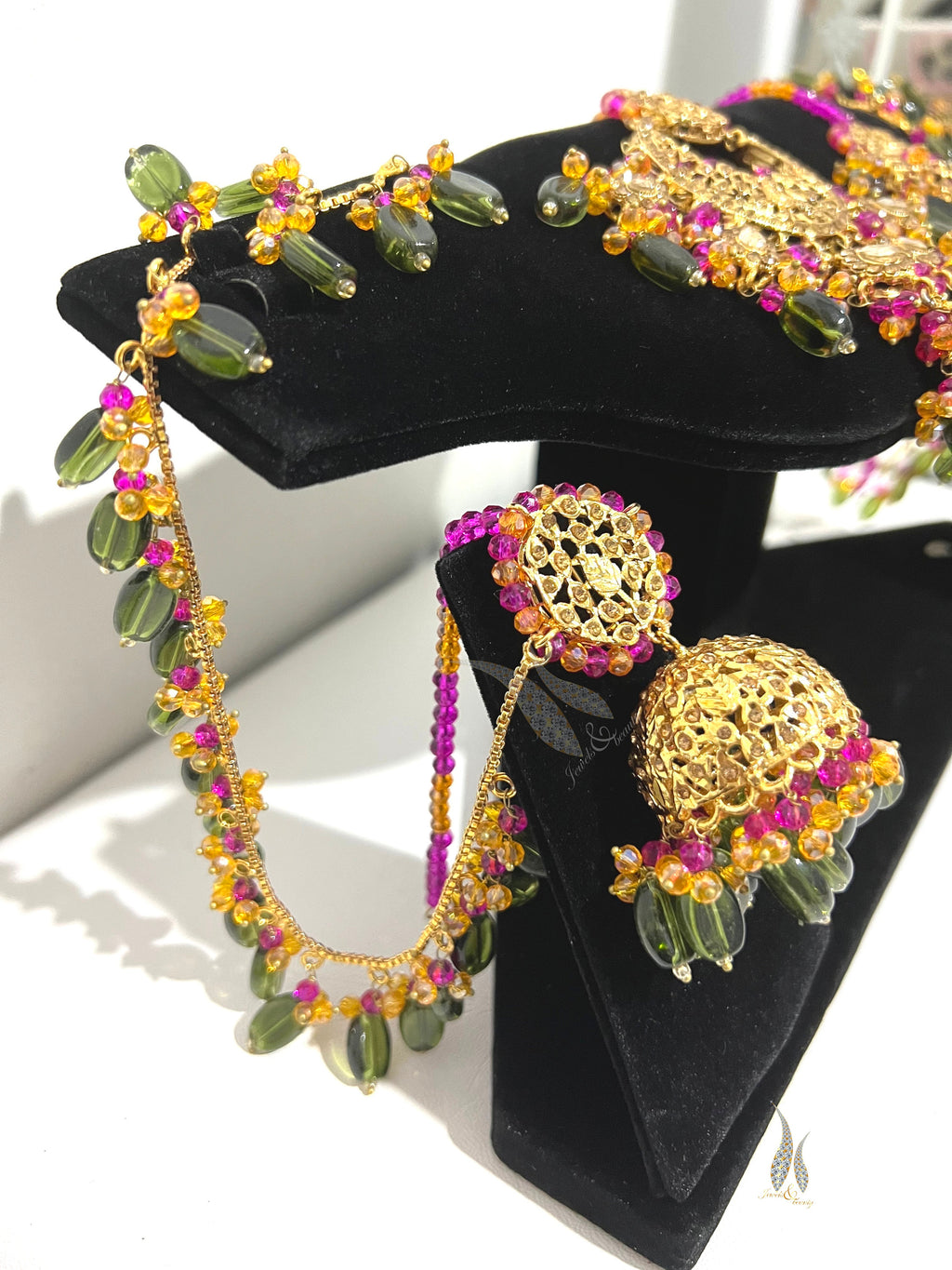 Gold Plated Jhumki Set: Indian Mughal Jewelry with CZ Stones