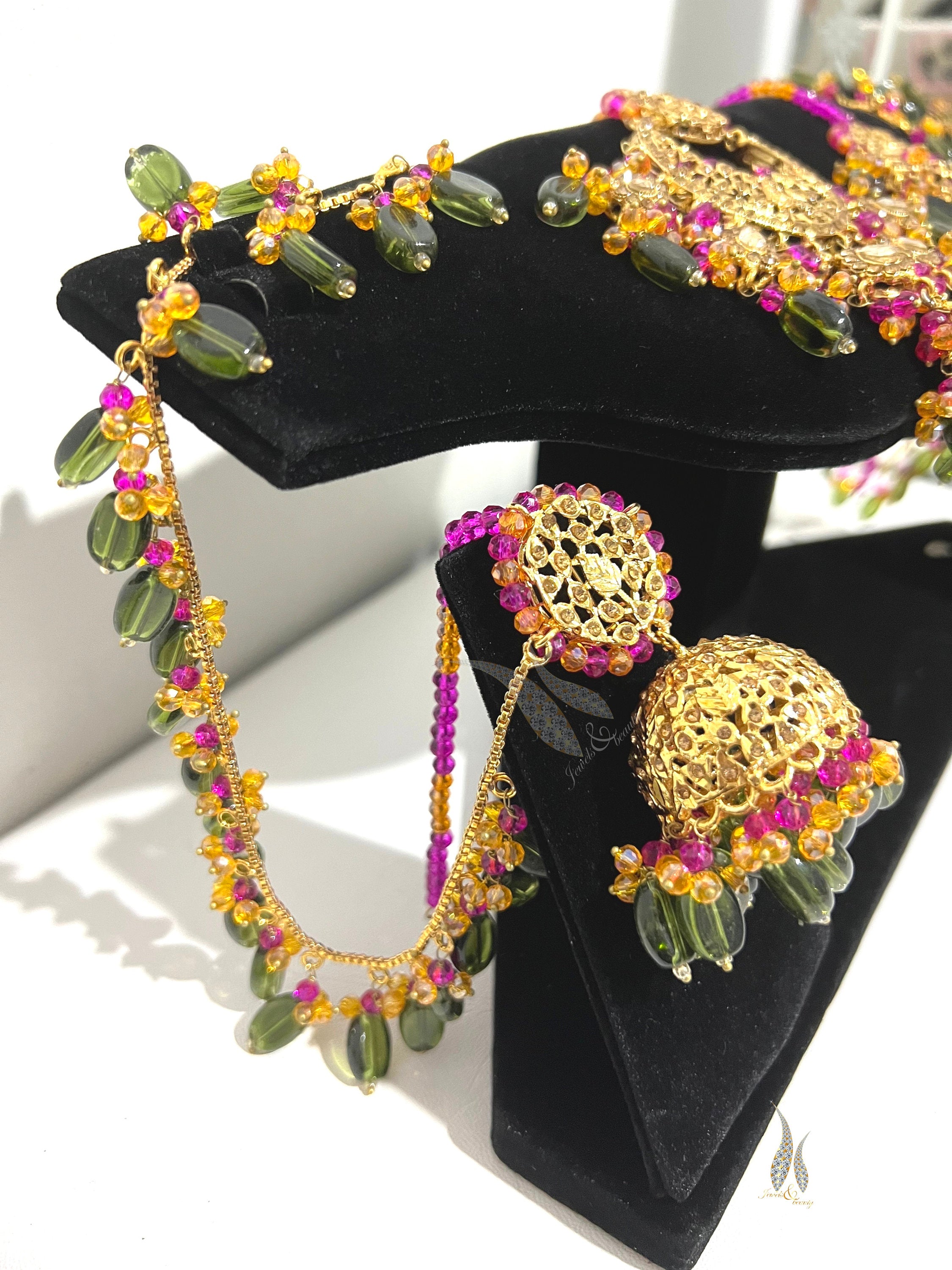 Gold Plated Jhumki Set: Indian Mughal Jewelry with CZ Stones
