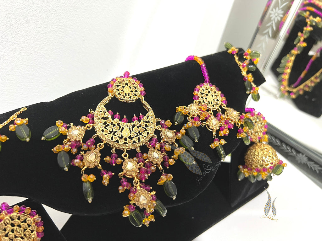 Gold Plated Jhumki Set: Indian Mughal Jewelry with CZ Stones