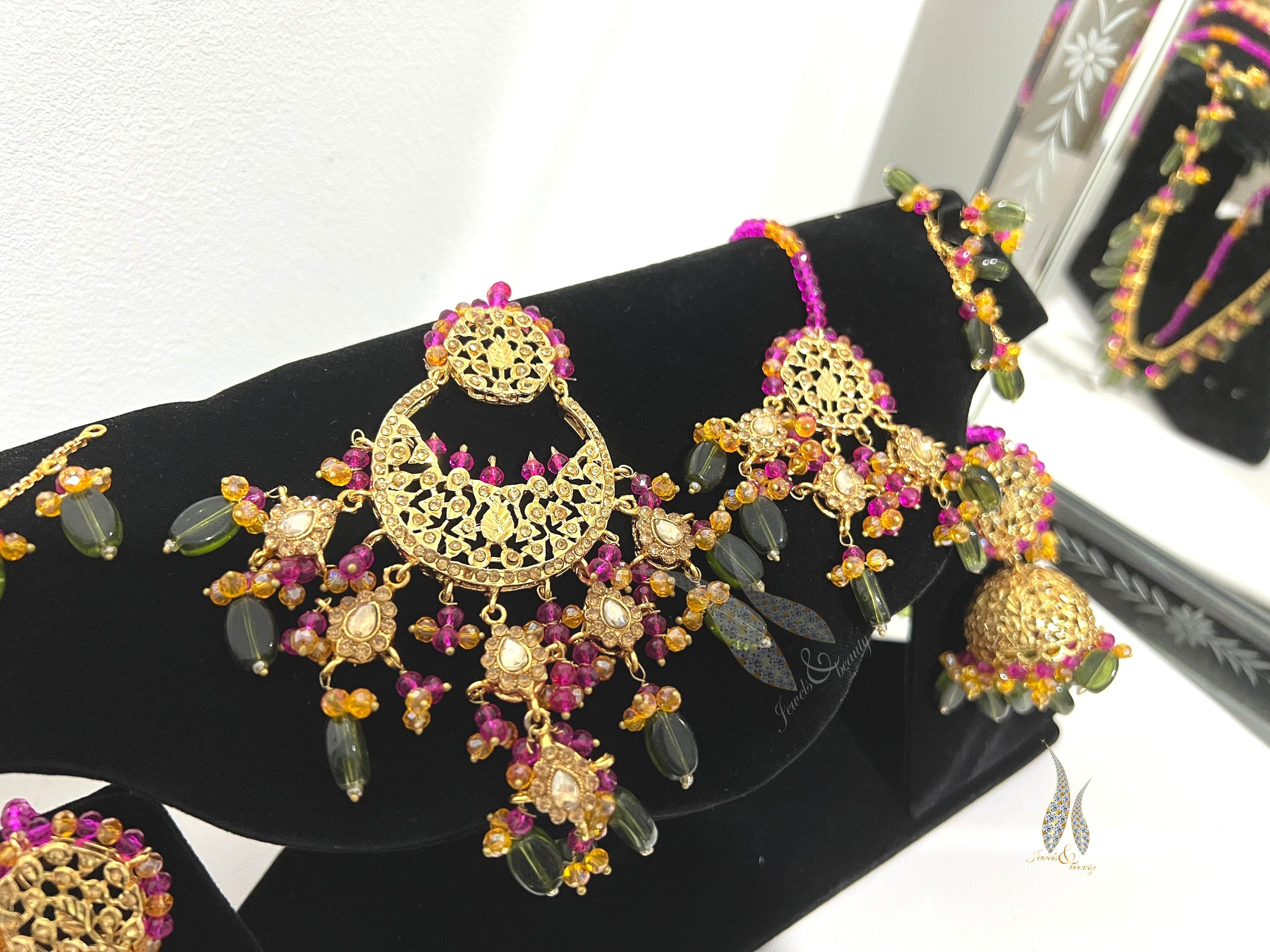 Gold Plated Jhumki Set: Indian Mughal Jewelry with CZ Stones