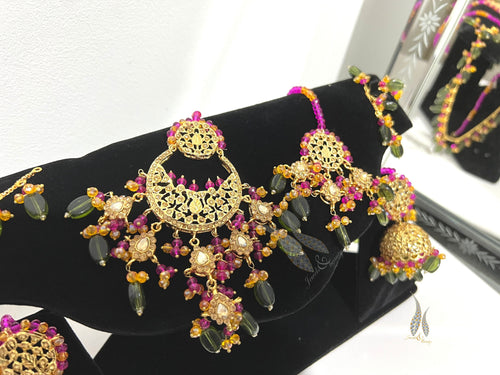 Gold Plated Jhumki Set: Indian Mughal Jewelry with CZ Stones