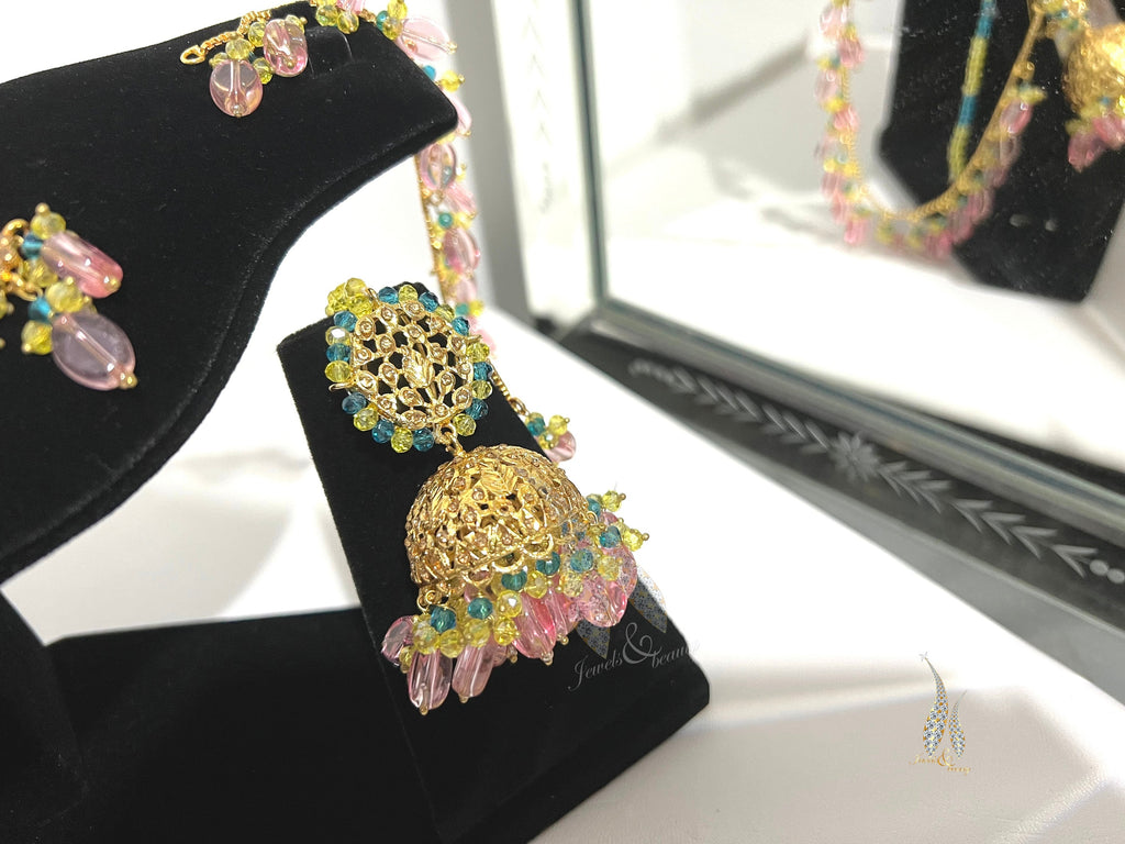 Gold Plated Hyderabadi Jhumka Set: Indian Pakistani handmade jadu Jewelry
