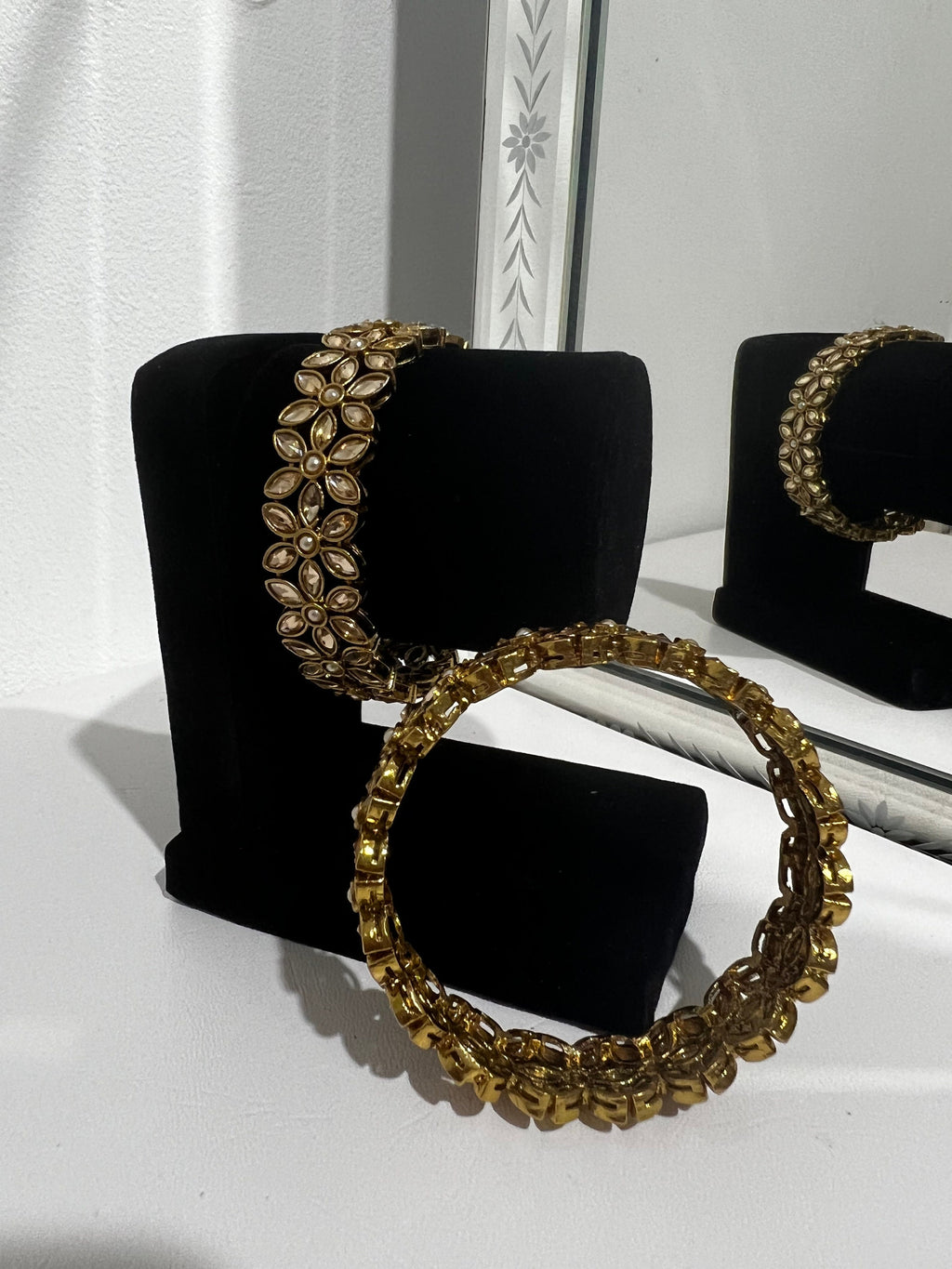 Indian Polki Bangles: Antique Gold Wedding Bracelet, Size 2.6