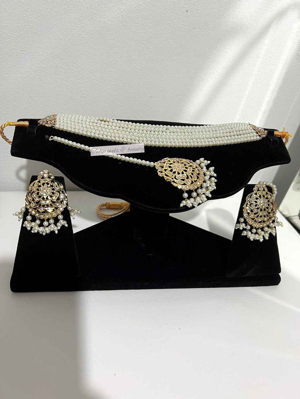 Handcrafted Gold Plated Bridal Choker Set: Pearls & Tikka