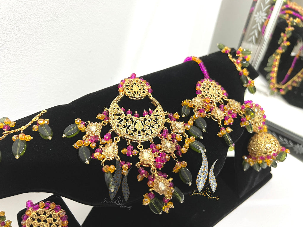 Gold Plated Jhumki Set: Indian Mughal Jewelry with CZ Stones