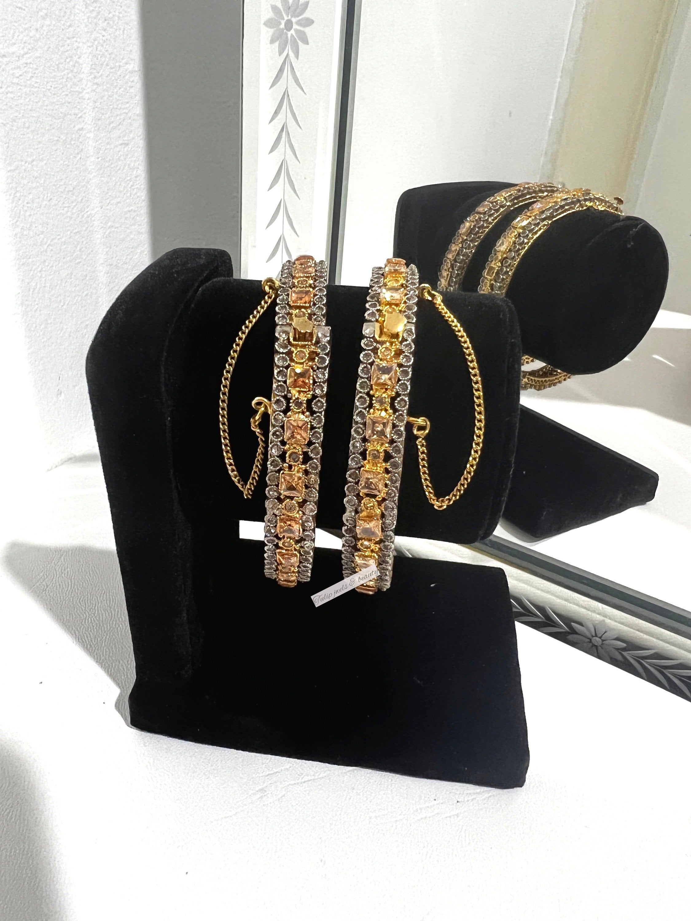 Gold Plated Indian Wedding Bangles: Openable Kangan Bracelet Set
