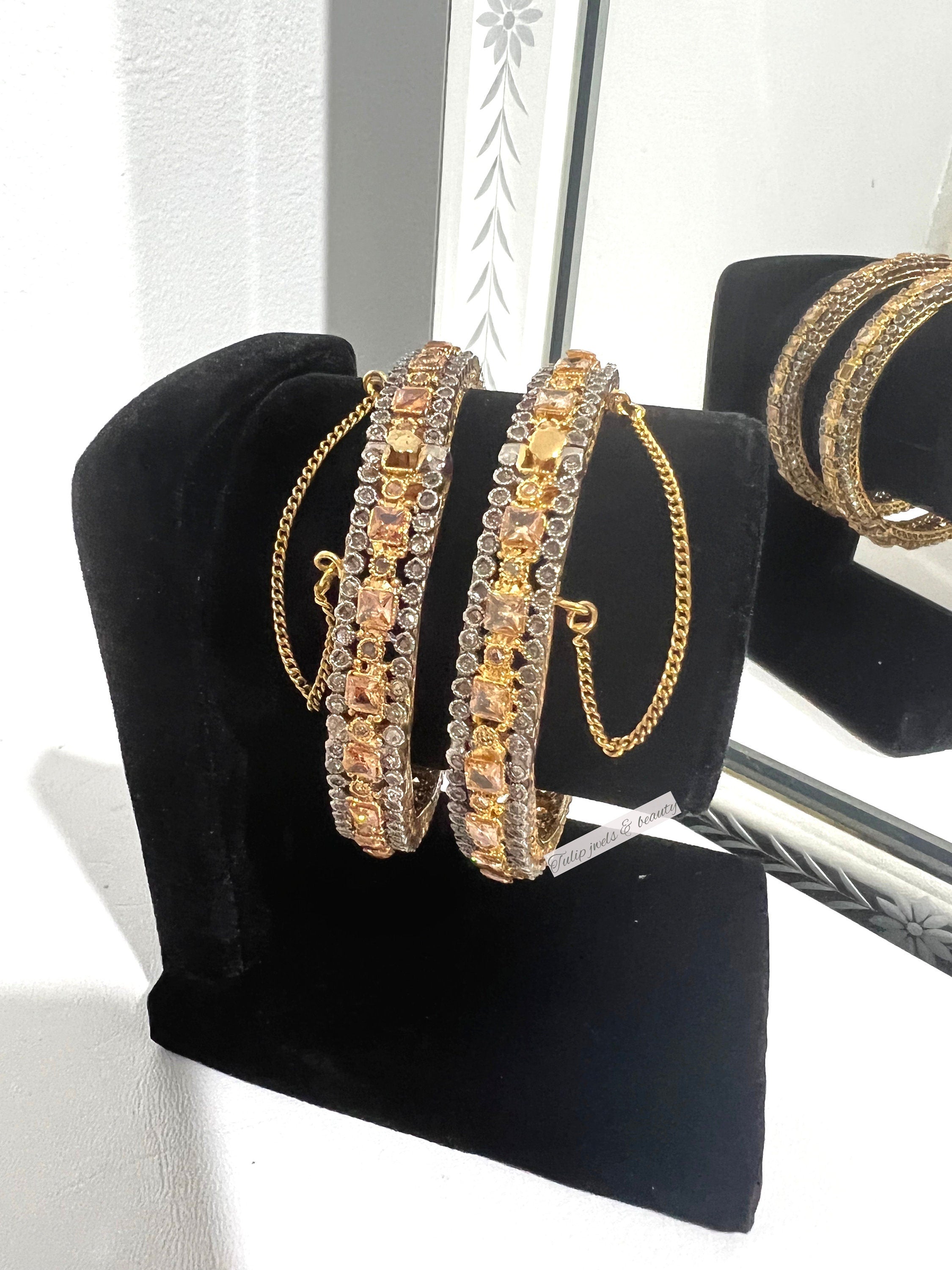 Gold Plated Indian Wedding Bangles: Openable Kangan Bracelet Set