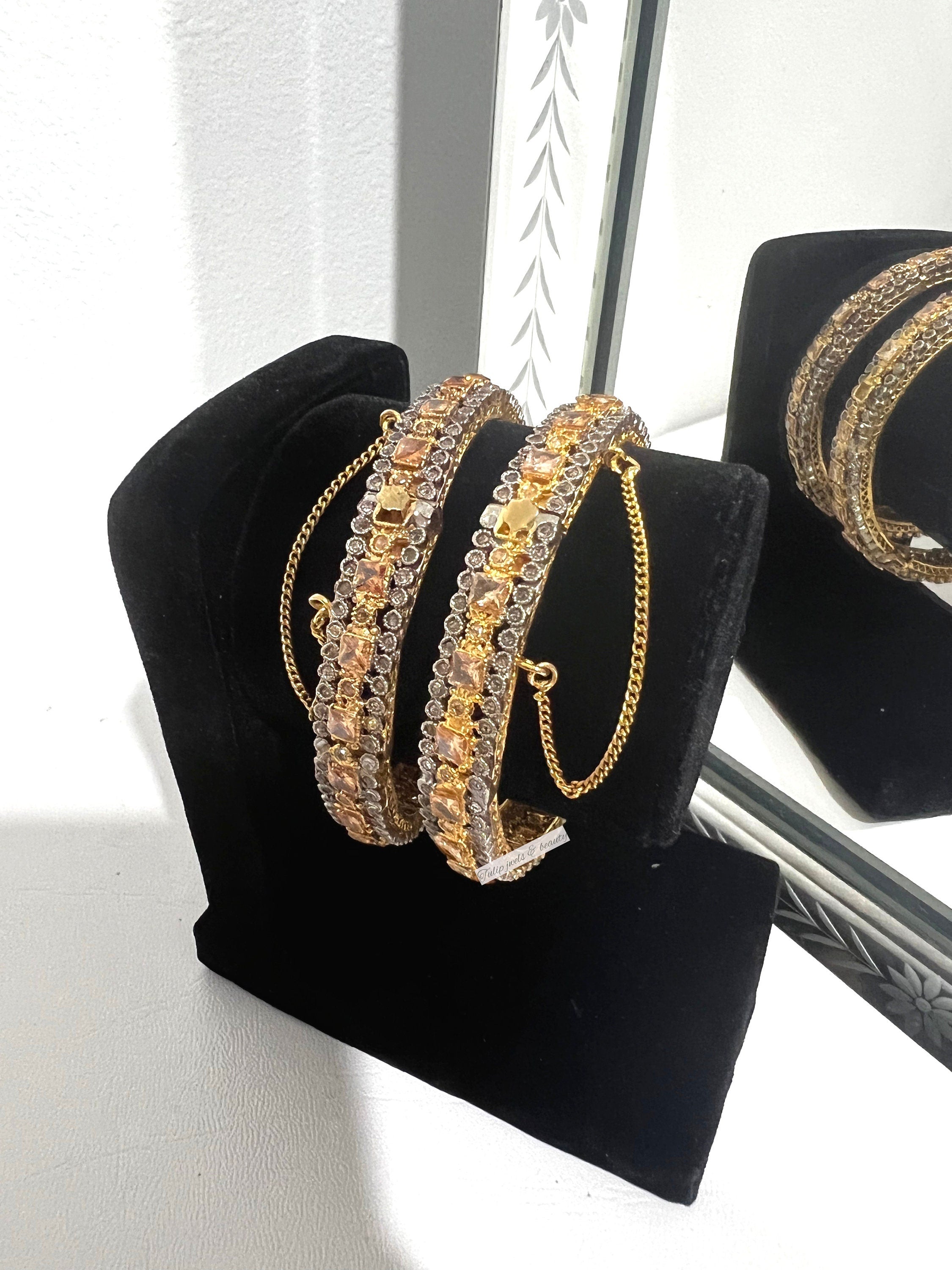Gold Plated Indian Wedding Bangles: Openable Kangan Bracelet Set
