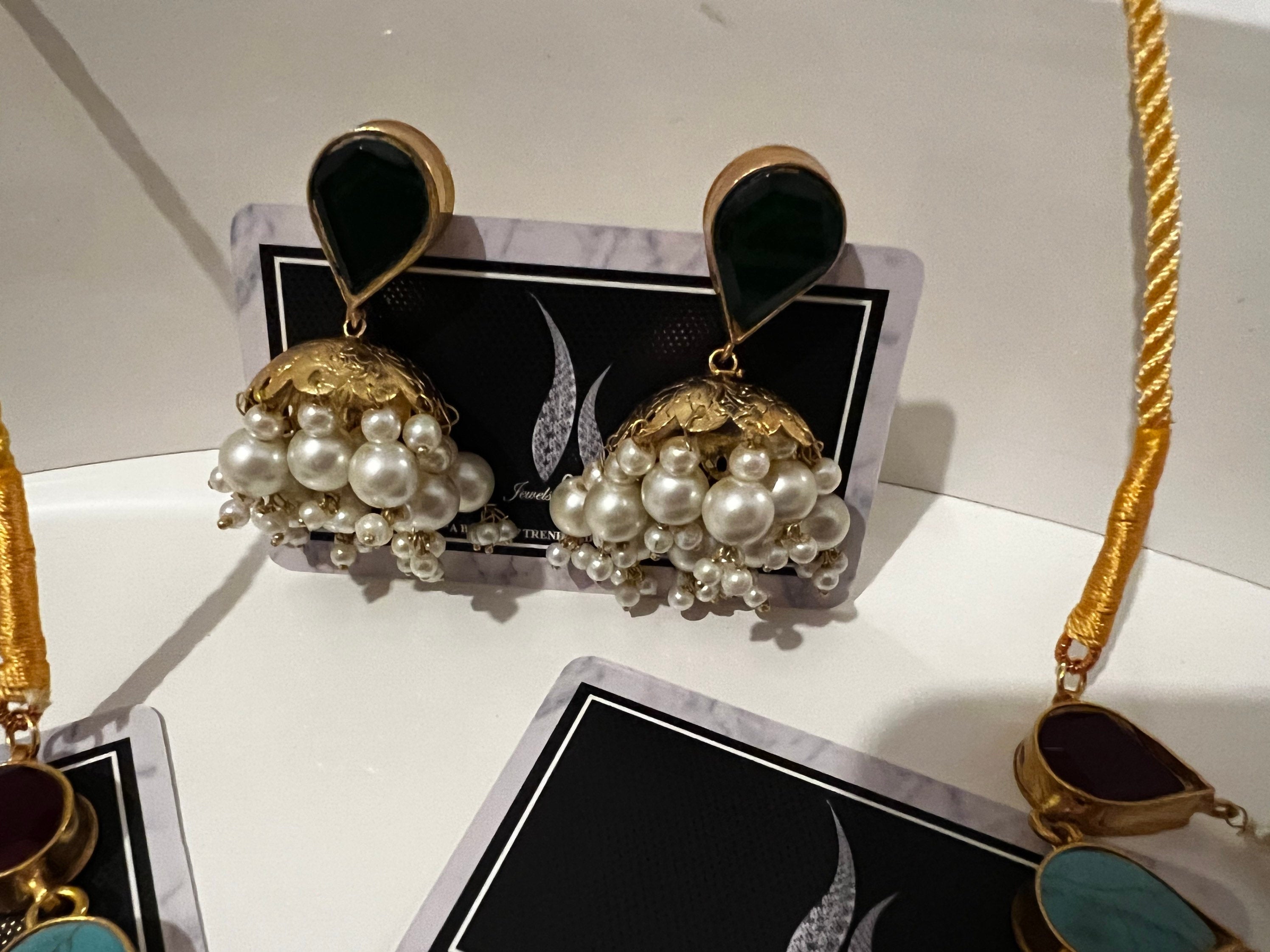 Gold Plated Kundan Jewelry Set: Pakistani Jhumka Necklace