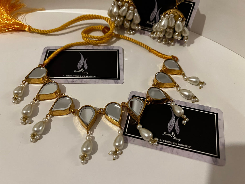 Gold Plated Kundan Jewelry Set: Pakistani Jhumka Necklace