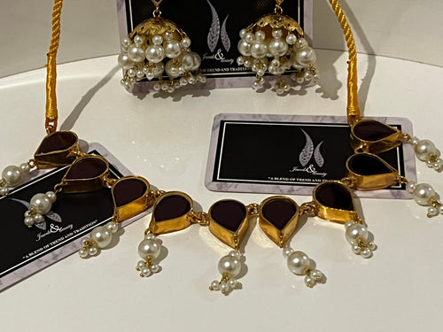 Gold Plated Kundan Jewelry Set: Pakistani Jhumka Necklace