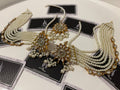 Kundan Stud Earrings with Tikka & Pearl Sahare: Pakistani Jewelry Set