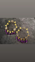 Handcrafted Gold Plated Chandbali Hoop Earrings with Purple Beads