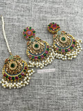 Gold Plated Earrings and Tikka Set: Handcrafted Indian Jewelry