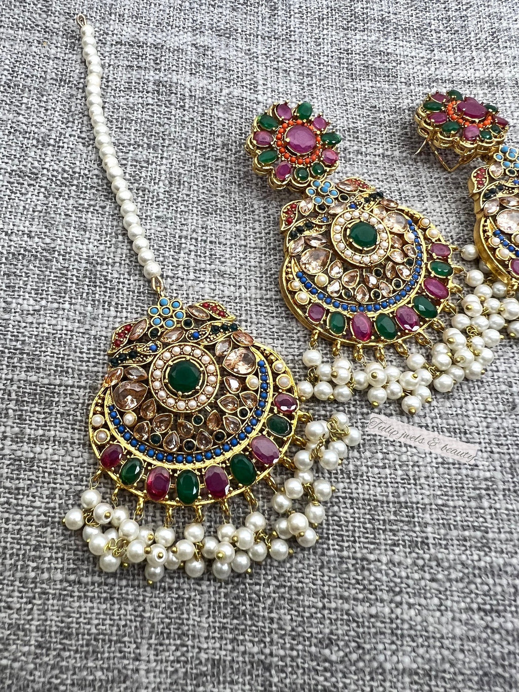 Gold Plated Earrings and Tikka Set: Handcrafted Indian Jewelry