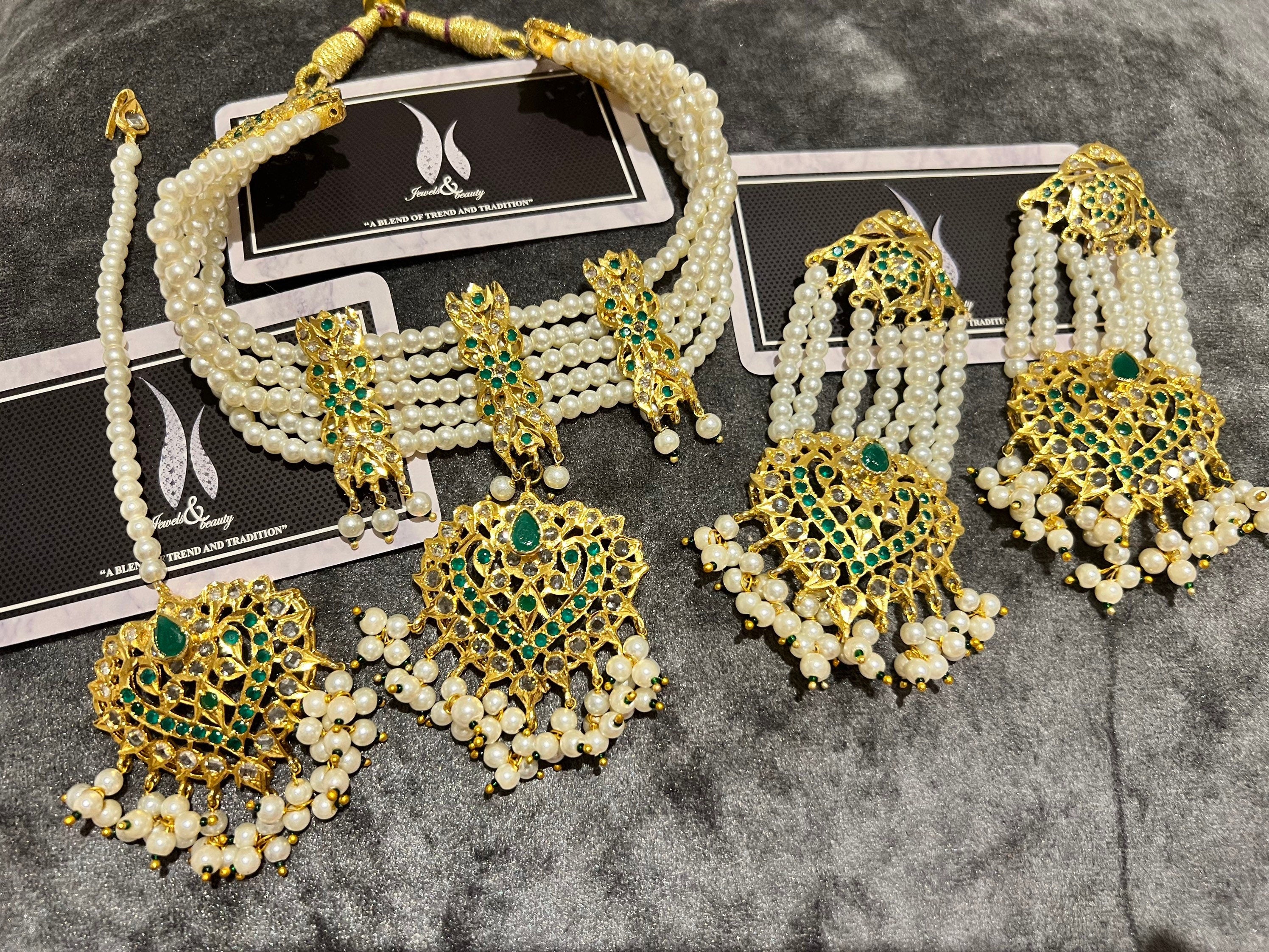 Gold Plated Hyderabadi Choker Set: Emerald & Polki Stone Jewelry