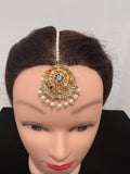Handmade Gold Plated Navratan Tikka: Indian Bridal Jewelry