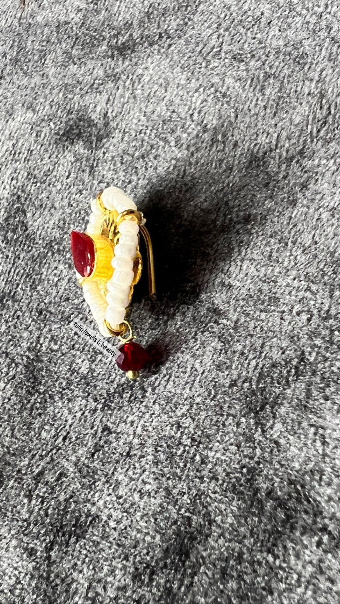 Gold Look Nose Stud: Indian Style Maroon Stone