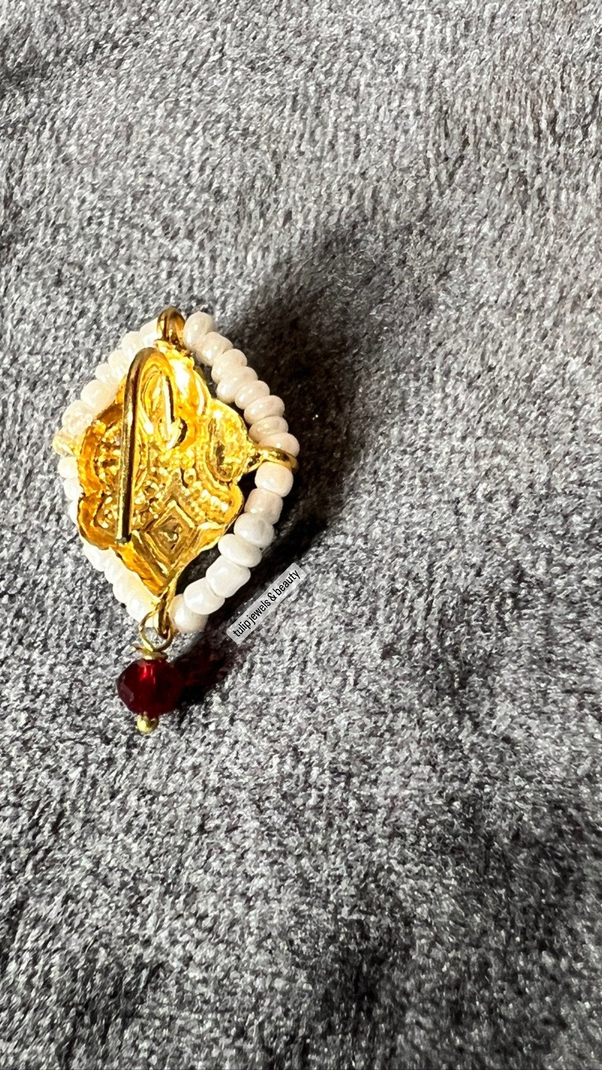 Gold Look Nose Stud: Indian Style Maroon Stone