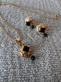 Gold Plated Pendant Set: Black Polki Stone Studs