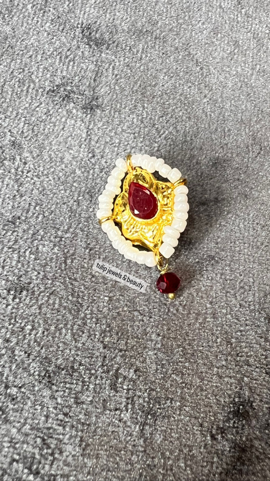 Gold Look Nose Stud: Indian Style Maroon Stone